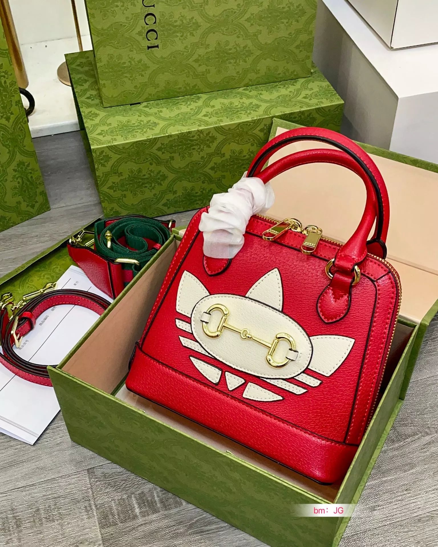 Gucci Mini Boston Bag Black and White Horsebit Cat Motif Handbag - 7