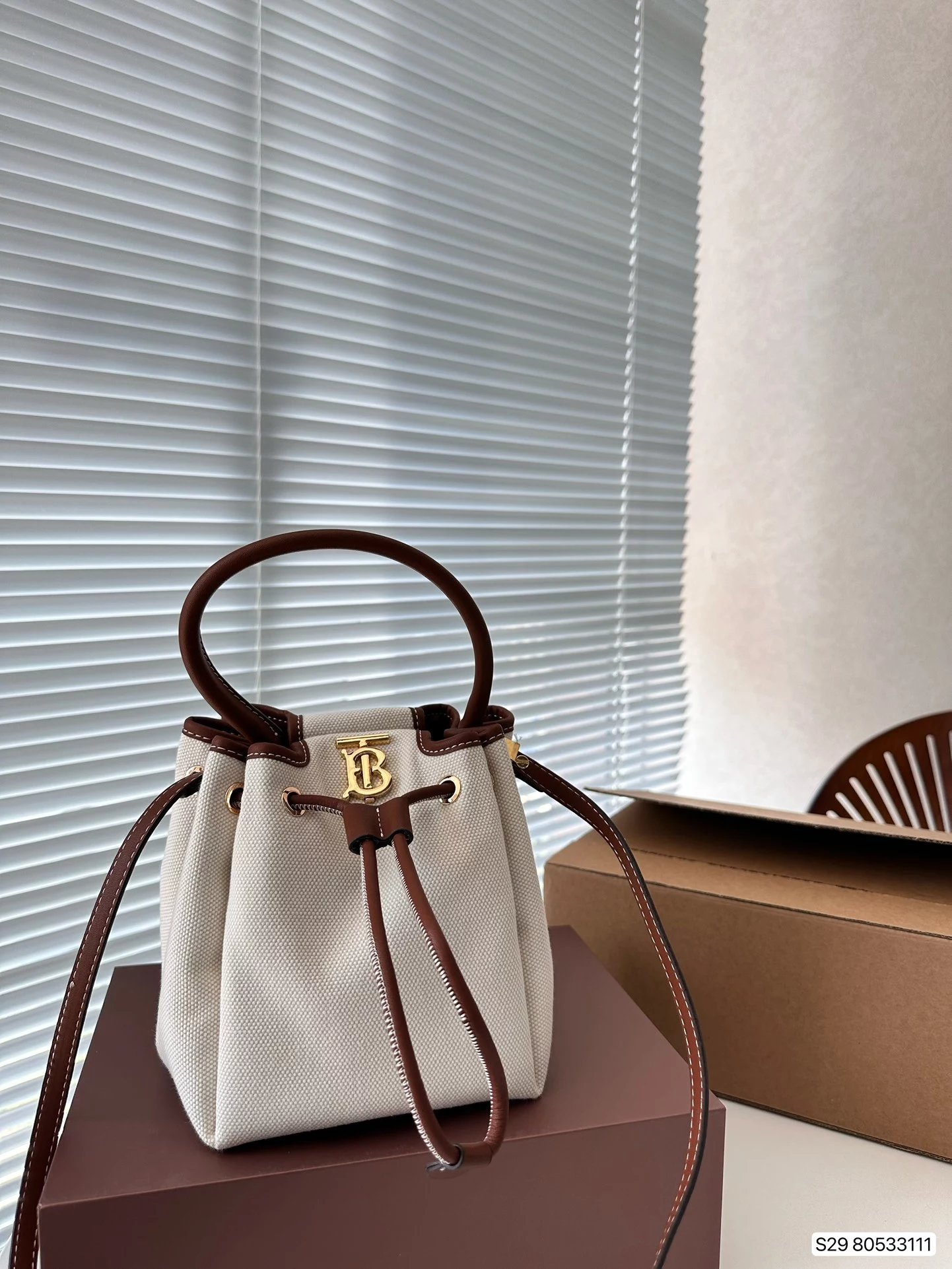 Burberry Logo Canvas Boston Bag Beige with Brown and Orange Accents Handbag - 15