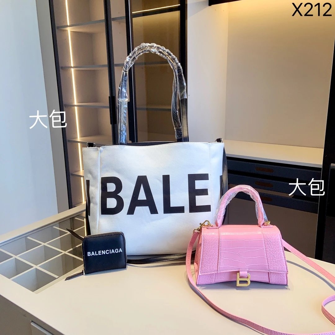 Balenciaga City Tote Black Canvas Handbag and White Croc-Embossed Mini Bag with Logo Wallet - 3
