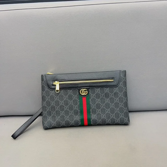 Gucci Wallets & Card Holders Black zip-around wristlet wallet with embossed Double G design product detail image 8