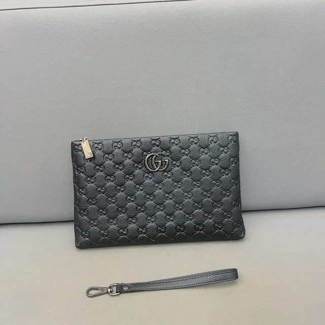 Gucci Wallets & Card Holders Black zip-around wristlet wallet with embossed Double G design product detail image 4