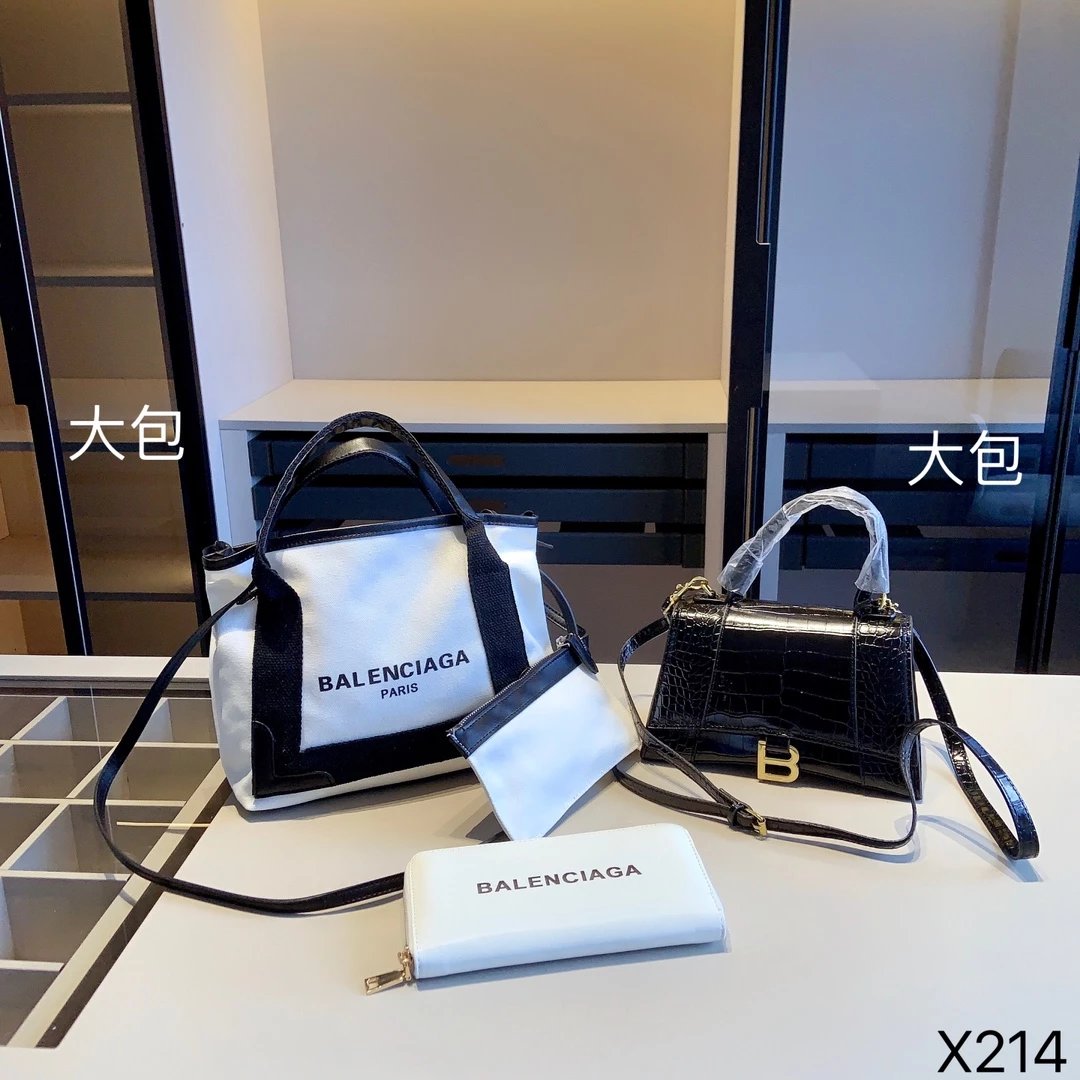Balenciaga City Tote Black Canvas Handbag and White Croc-Embossed Mini Bag with Logo Wallet - 2