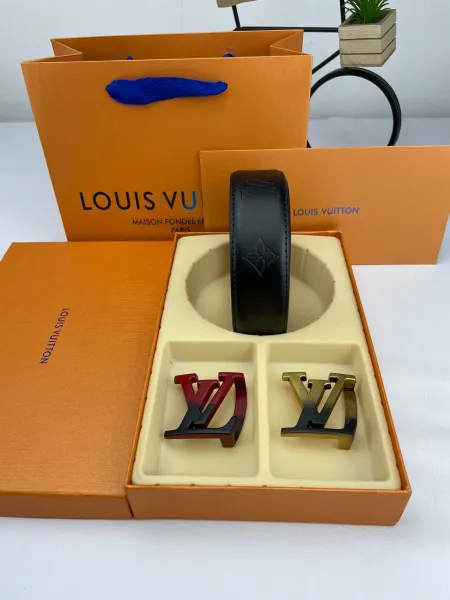Louis Vuitton LV Initiales Belt Black with Interchangeable Blue and Yellow Buckles - 3
