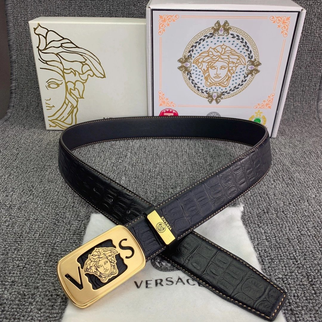 Versace Medusa Head Buckle Leather Belt Black - 6