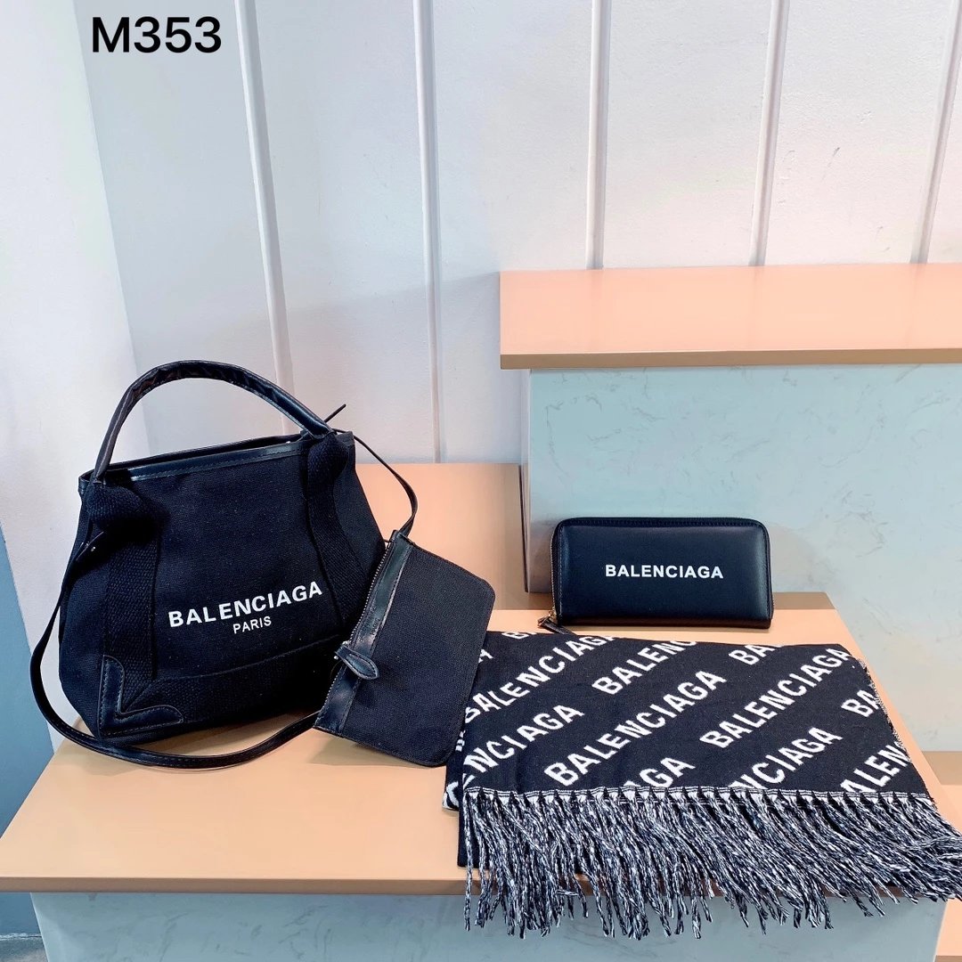 Balenciaga City Tote Black Canvas Handbag and White Croc-Embossed Mini Bag with Logo Wallet - 7