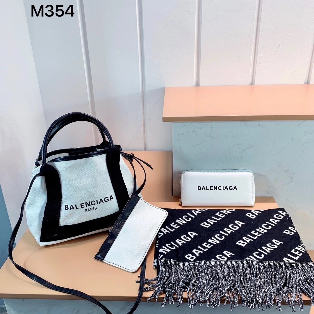 Balenciaga City Tote Black Canvas Handbag and White Croc-Embossed Mini Bag with Logo Wallet - 6