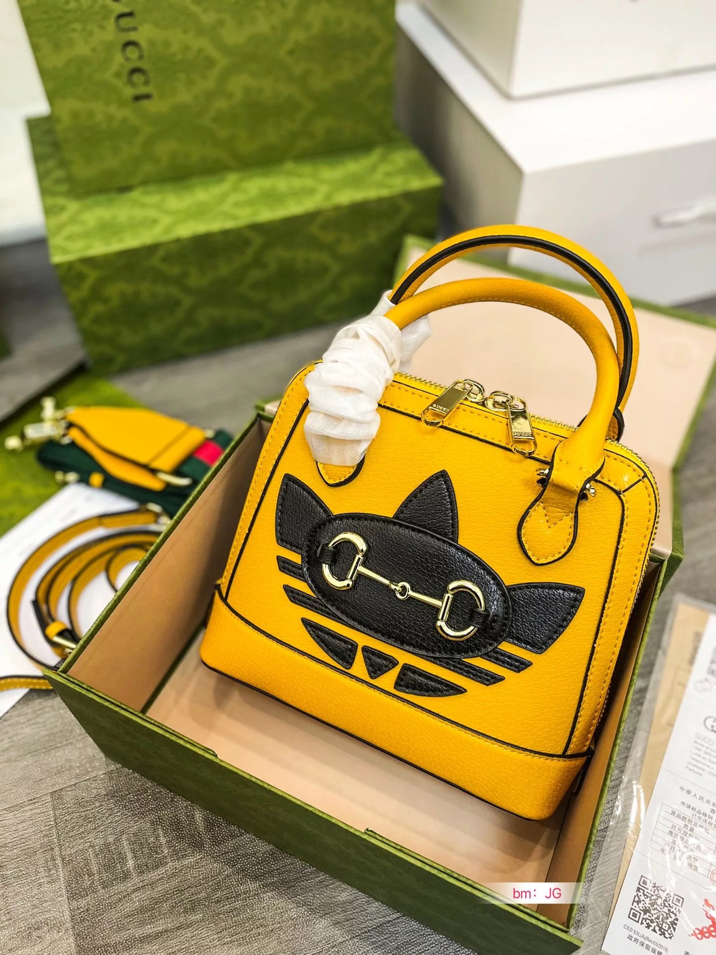 Gucci Mini Boston Bag Black and White Horsebit Cat Motif Handbag - 9