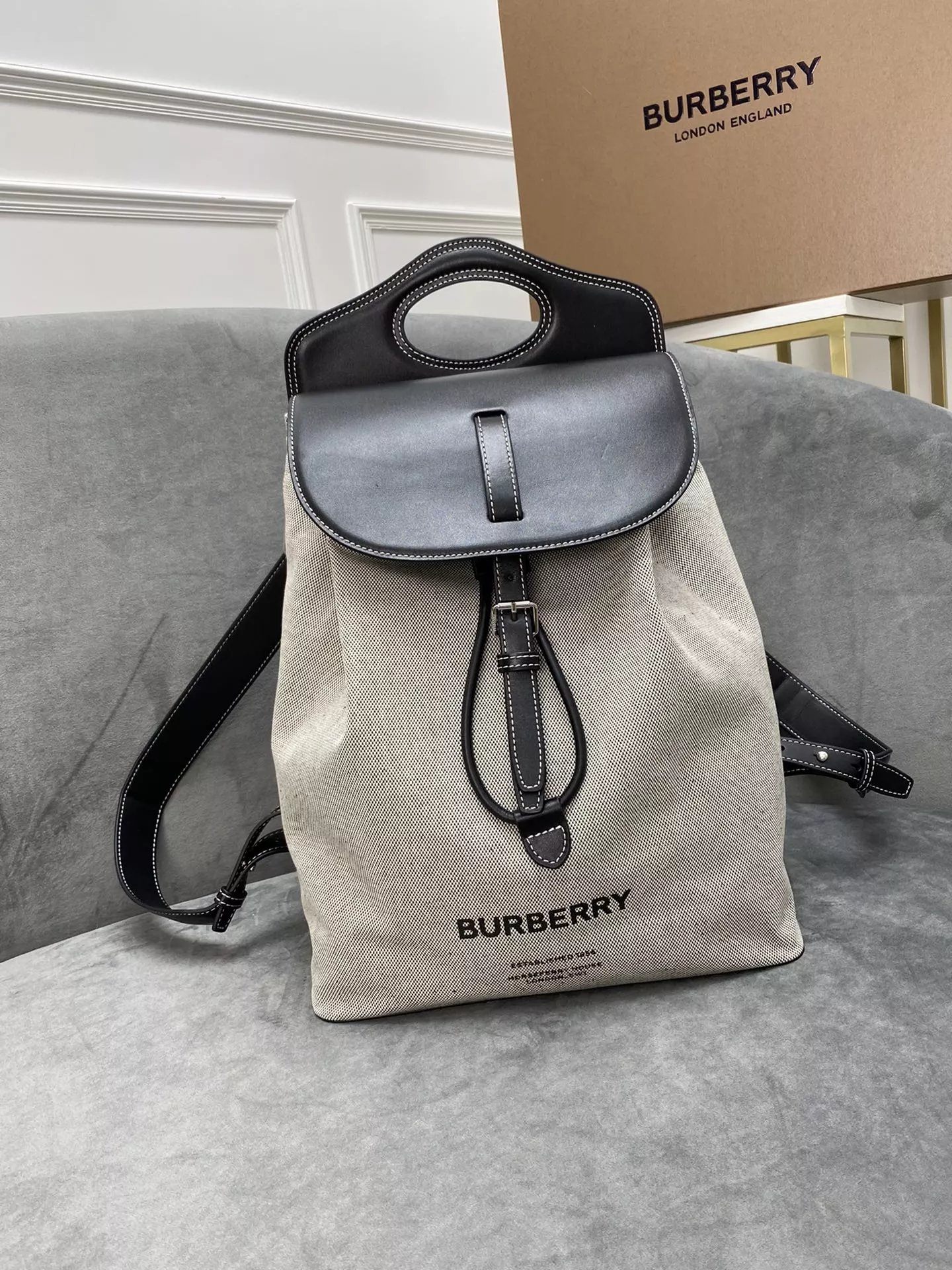 Burberry Thomas Bear Check Drawstring Backpack Beige Mini Backpack - 5