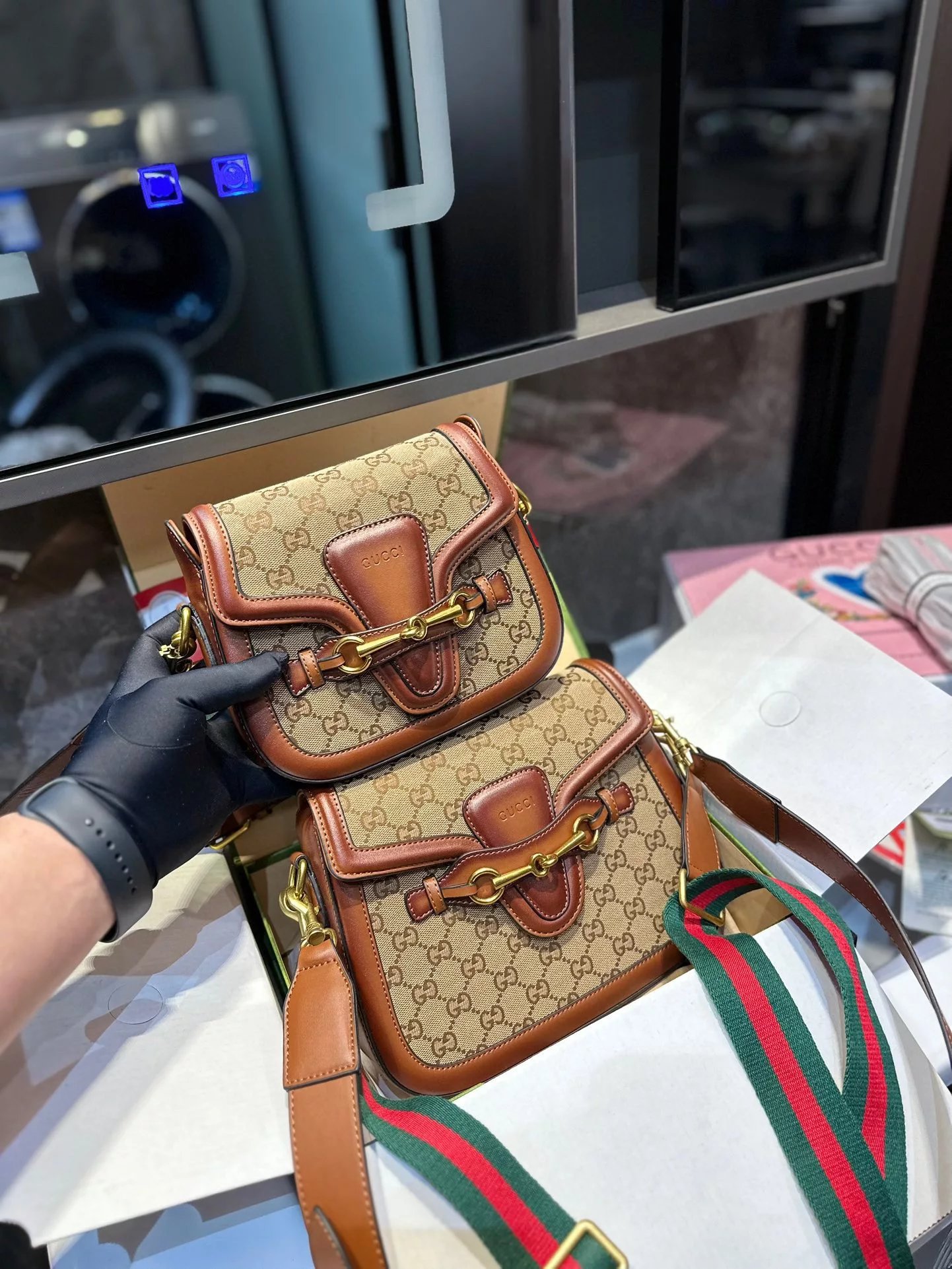 Gucci Horsebit 1955 Mini Saddle Bag Black Crossbody Bag - 14