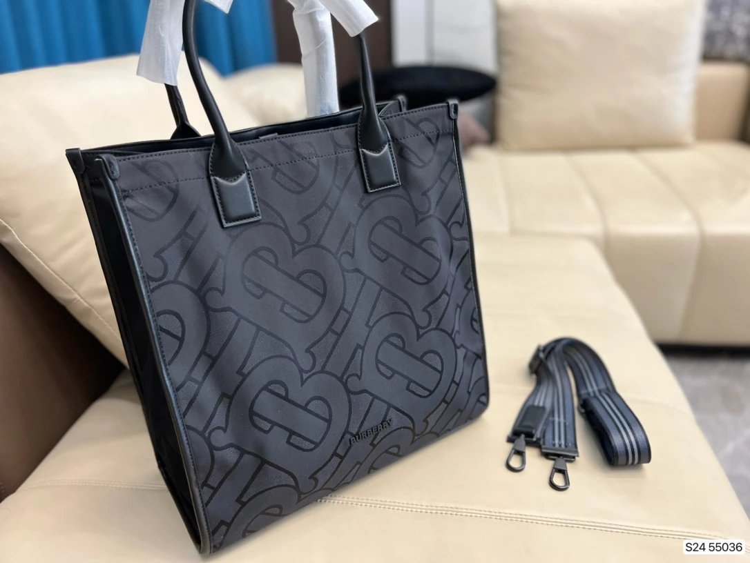 Burberry Check Print Duffle Bag Black Gray Travel Bag - 4