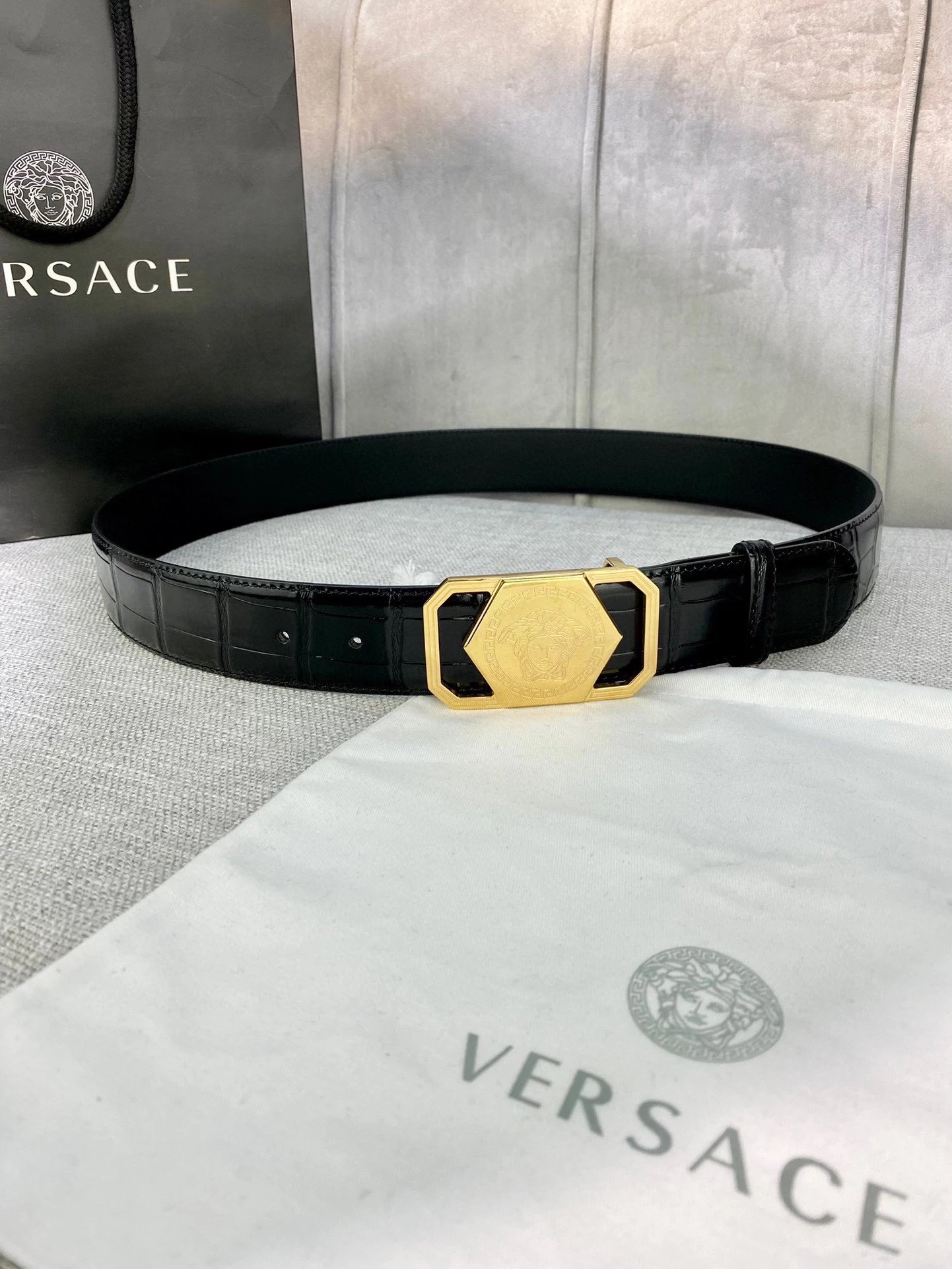Versace Medusa Interlocking Buckle Belt Black Leather - 9