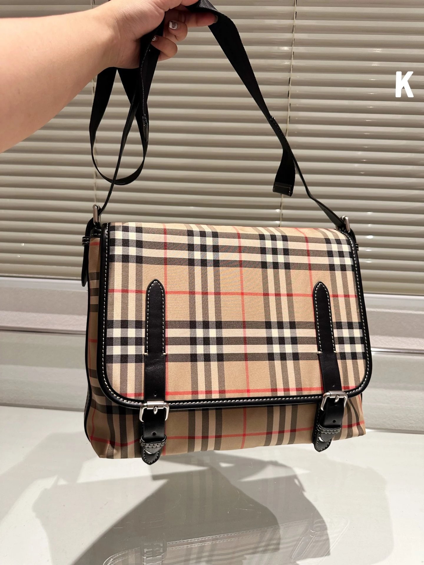 Burberry Check Canvas Tote Bag Beige Black Red Handbag - 10