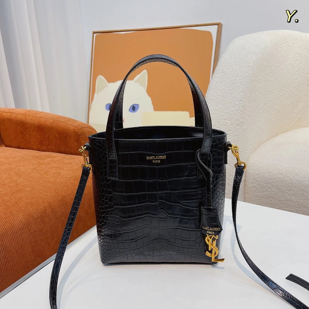 Saint Laurent Rive Gauche Straw Tote Bag Beige with Gray Leather Trim - 12