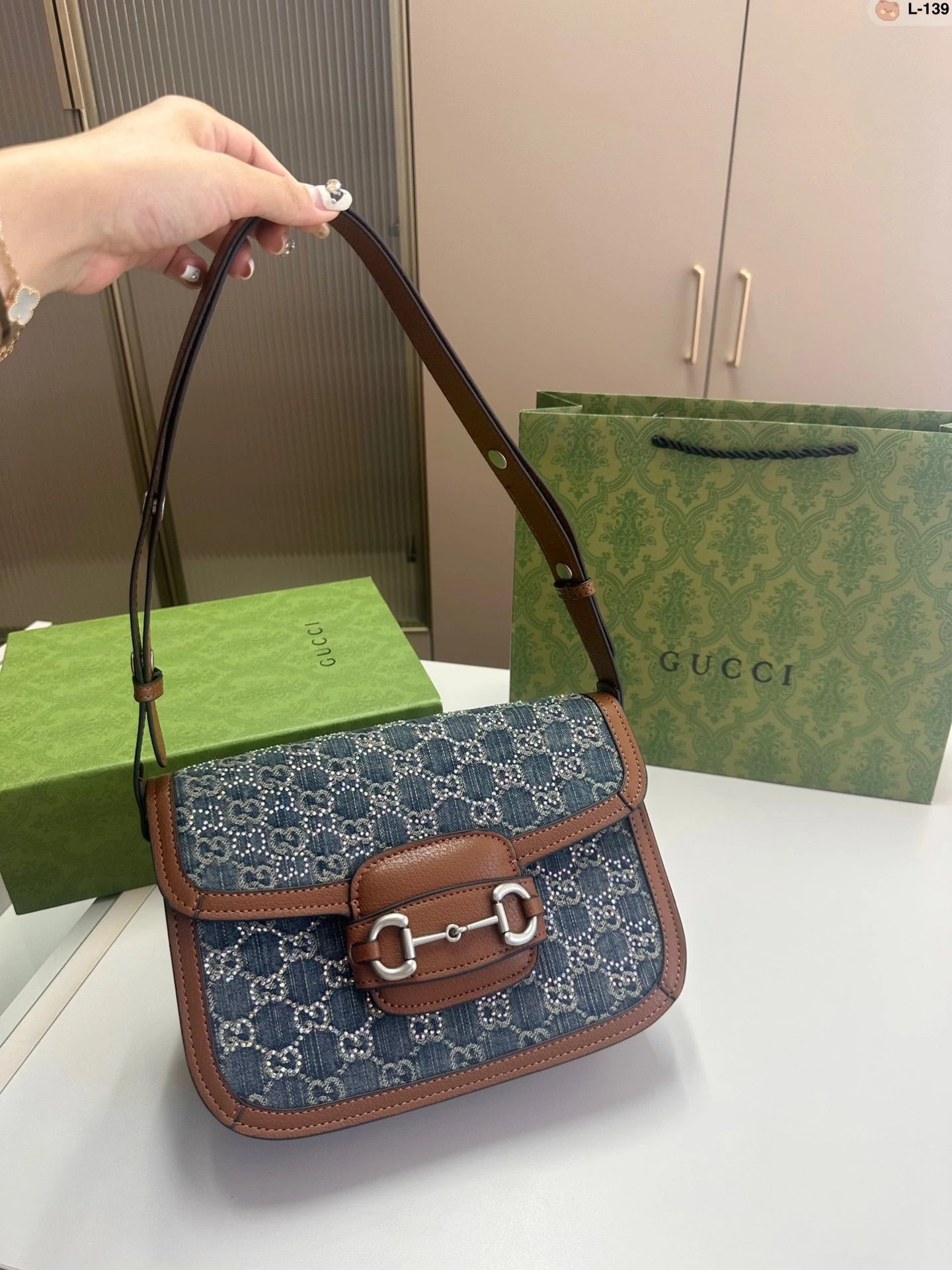 Gucci Horsebit 1955 Mini Saddle Bag Beige Black Crossbody Bag - 12