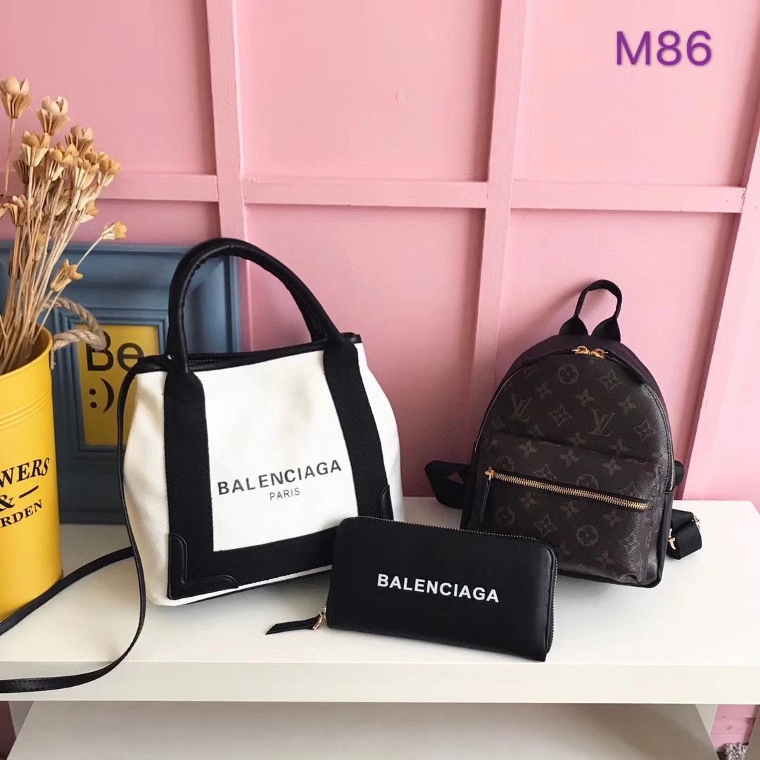 Balenciaga City Tote Black Canvas Handbag and White Croc-Embossed Mini Bag with Logo Wallet - 9