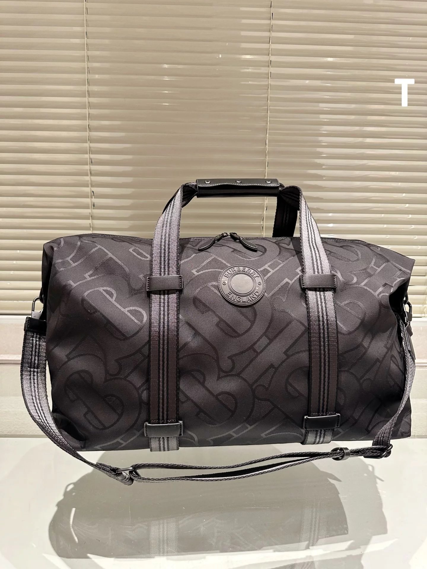 Burberry Check Print Duffle Bag Black Gray Travel Bag - 6