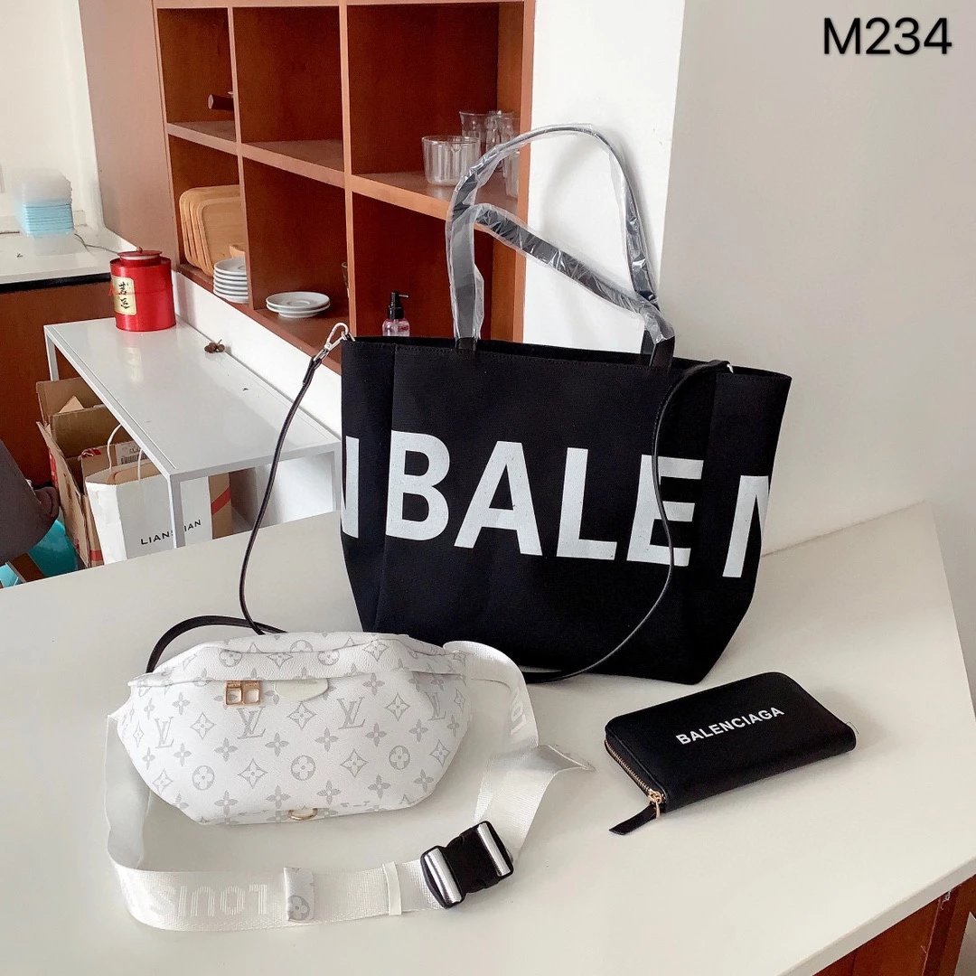 Balenciaga City Tote Black Canvas Handbag and White Croc-Embossed Mini Bag with Logo Wallet - 8