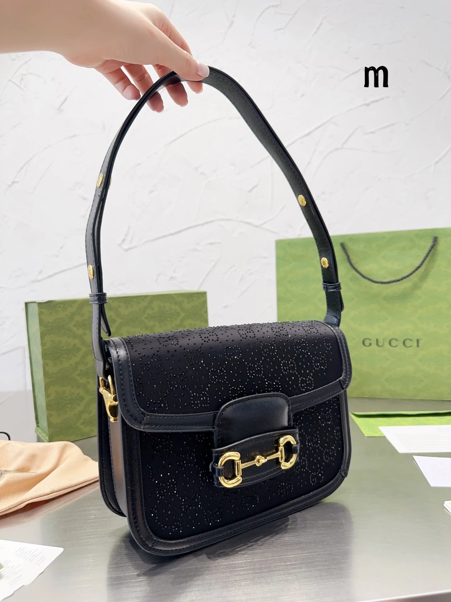 Gucci Horsebit 1955 Mini Saddle Bag Beige Black Crossbody Bag - 10