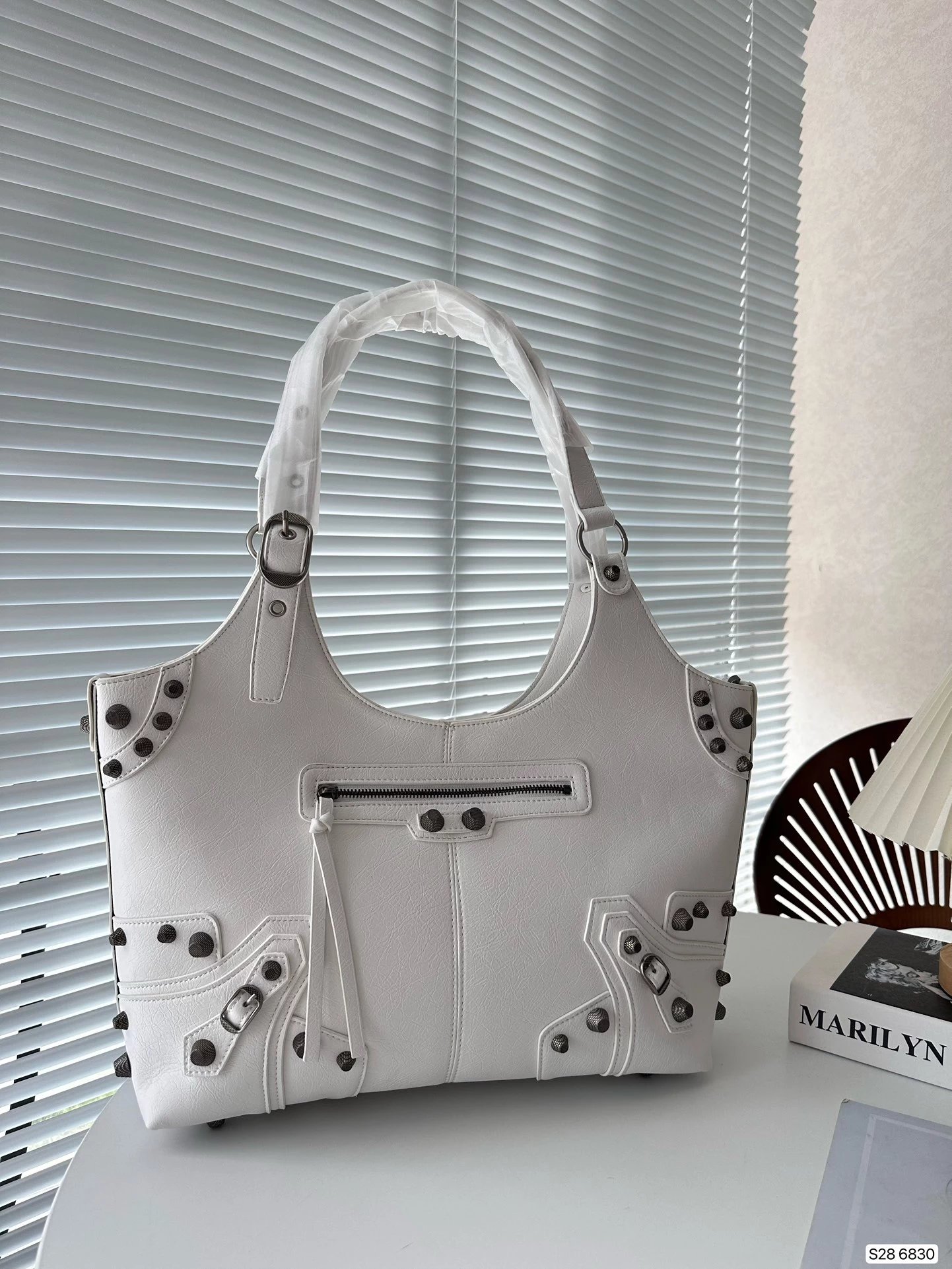 Balenciaga City Bag White Studded Leather Hobo Bag