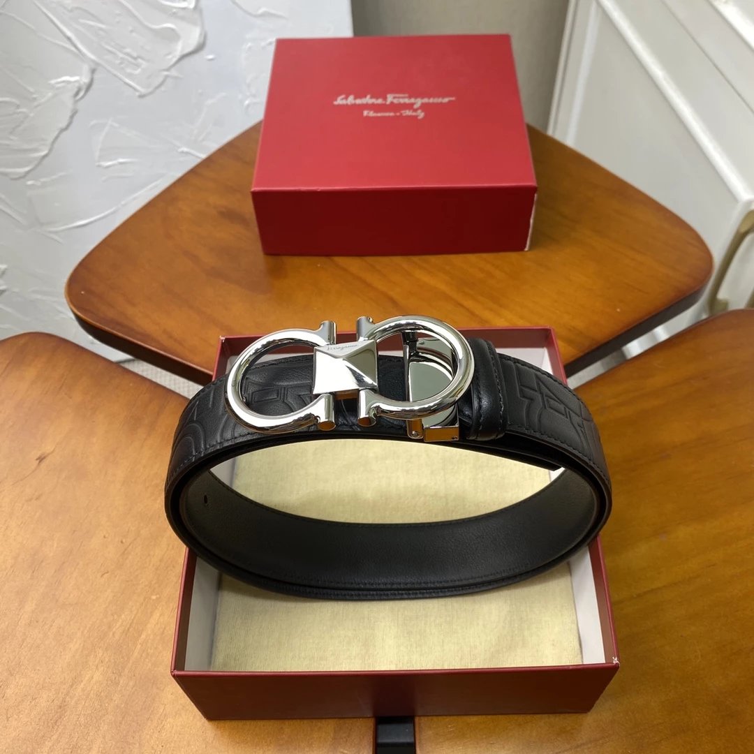 Salvatore Ferragamo Gancini Buckle Black Leather Belt - 6