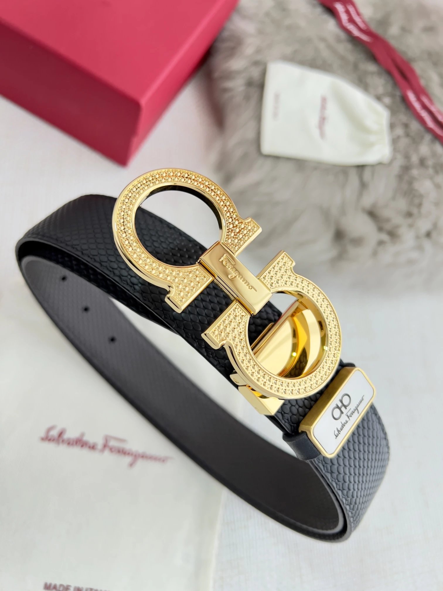 Salvatore Ferragamo Gancini Double G Buckle Tan Leather Belt - 12