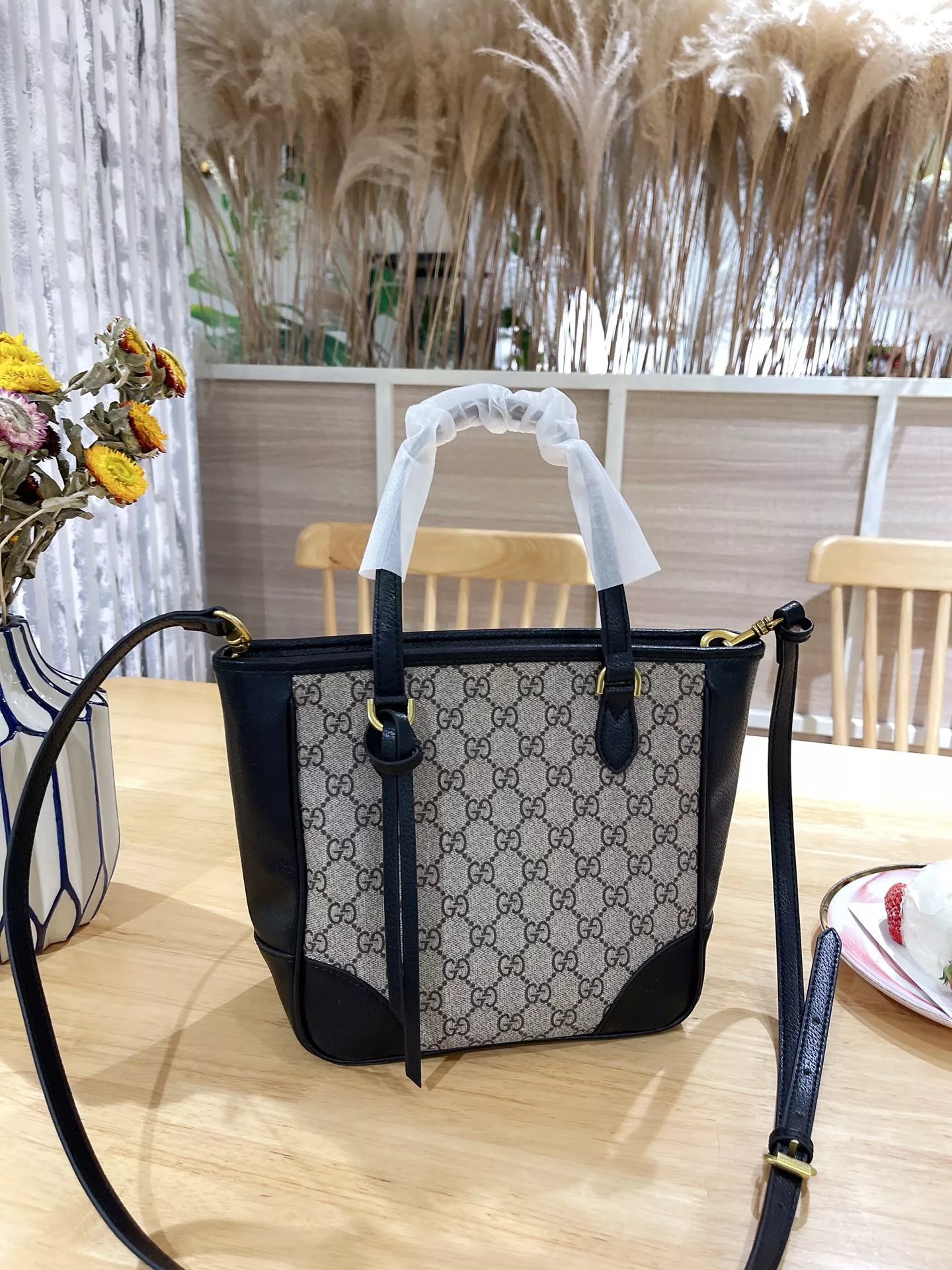 Gucci Ophidia GG Small and Medium Tote Bag Beige Canvas with Web Stripe Handbags - 5