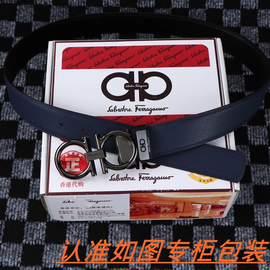 Salvatore Ferragamo Gancini Double Gancini Buckle Black Leather Belt - 4