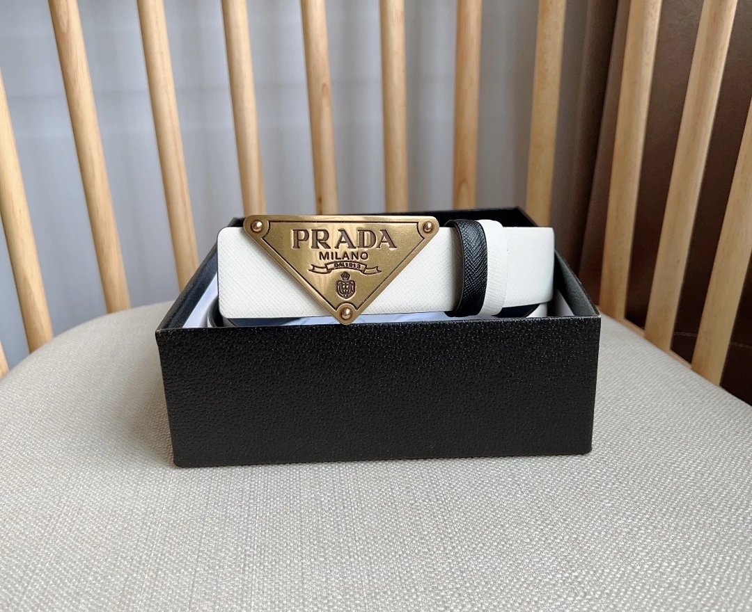 Prada Triangle Logo Saffiano Leather Belt Tan - 9
