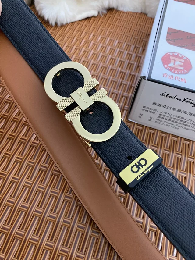 Salvatore Ferragamo Belts Black leather belt with double Gancini buckle product detail image 15