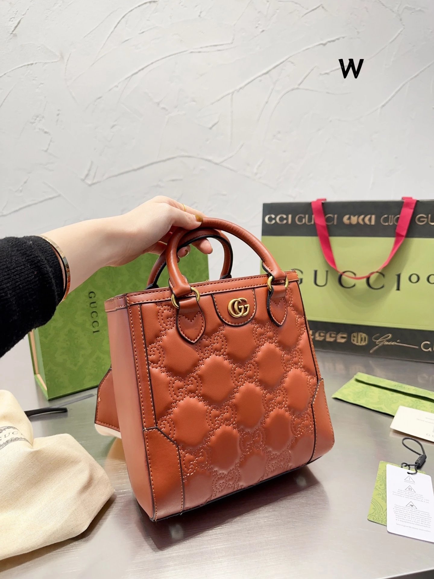 Gucci Ophidia GG Tote Bag Beige Brown with Web Stripe Handbag - 9