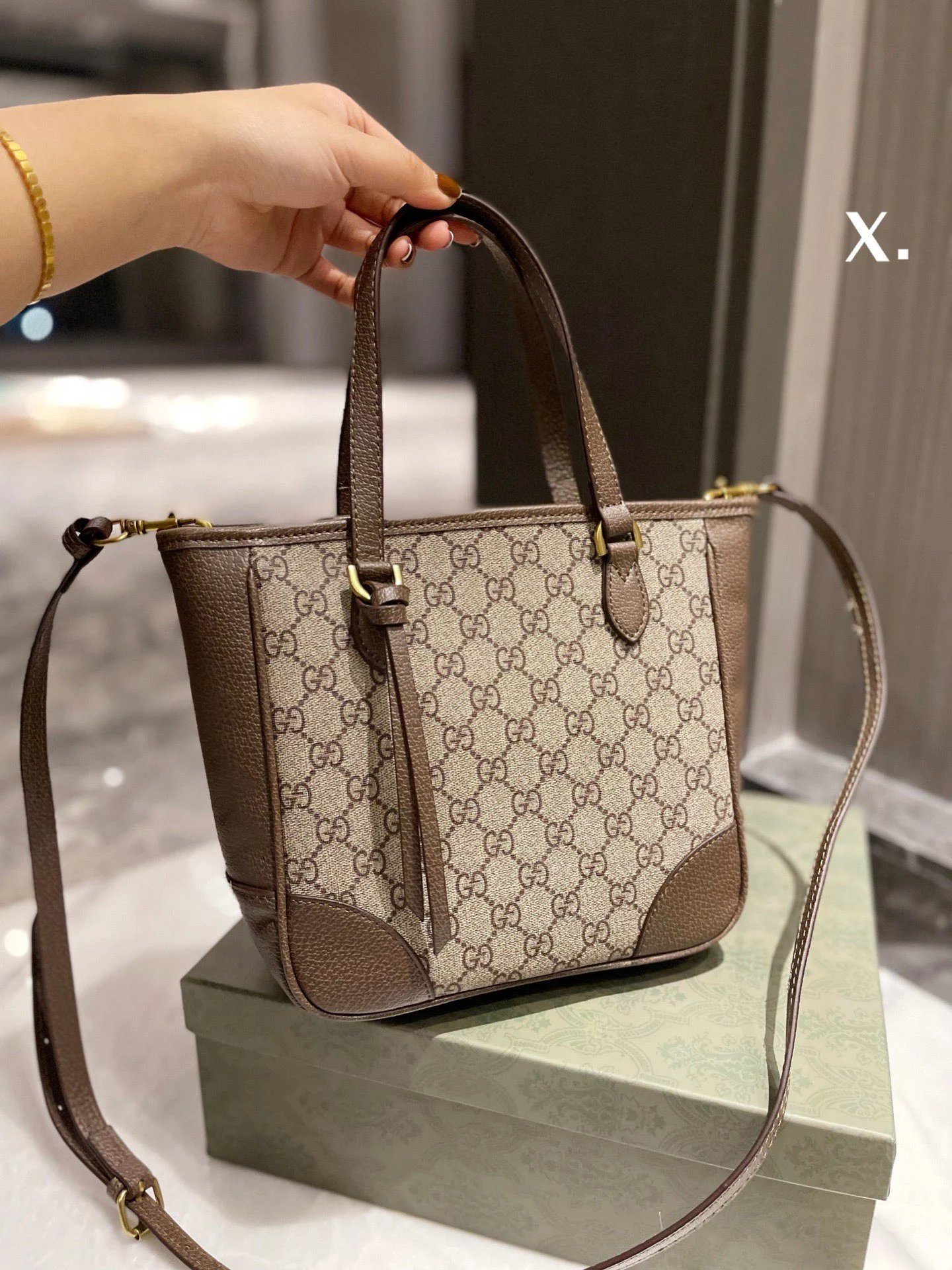 Gucci Ophidia GG Tote Bag Beige Brown with Web Stripe Handbag - 11