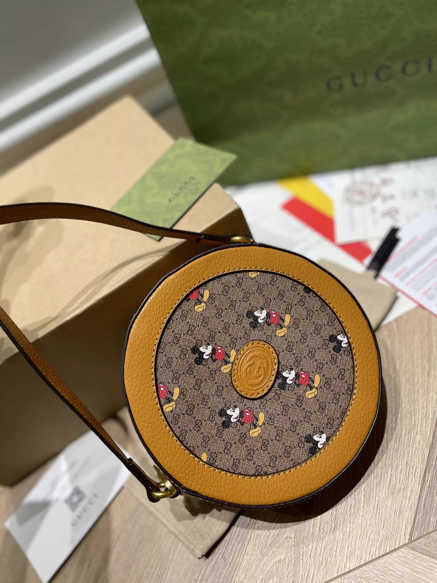 Gucci x Disney Mickey Mouse Round Shoulder Bag Brown - 14