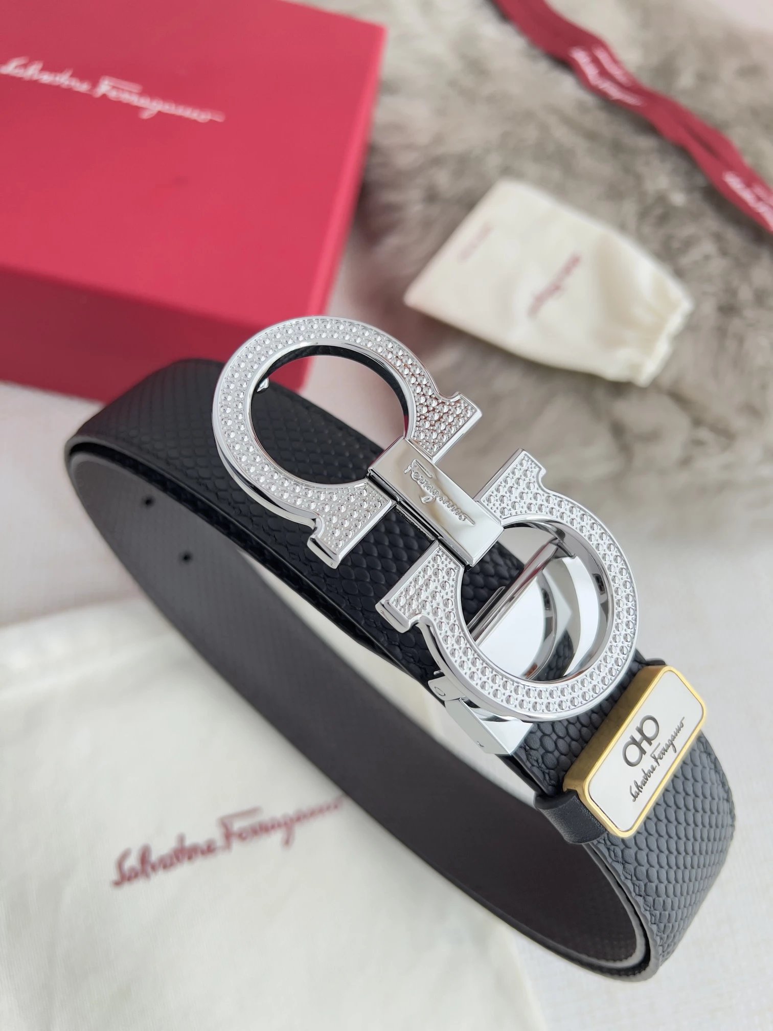 Salvatore Ferragamo Gancini Double G Buckle Tan Leather Belt - 14