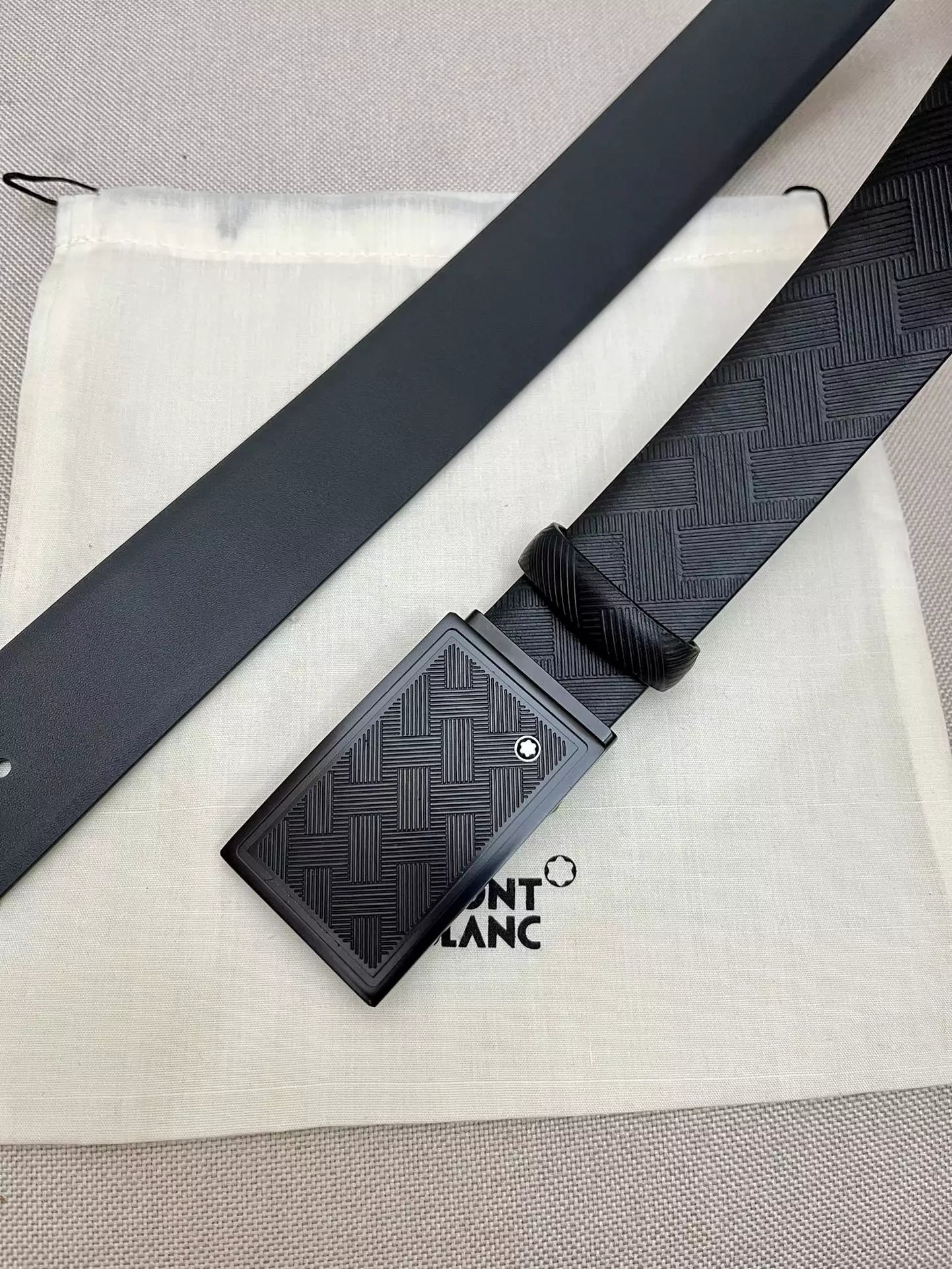 Design Montblanc M Pattern Leather Belt Black Gold Belts - 6