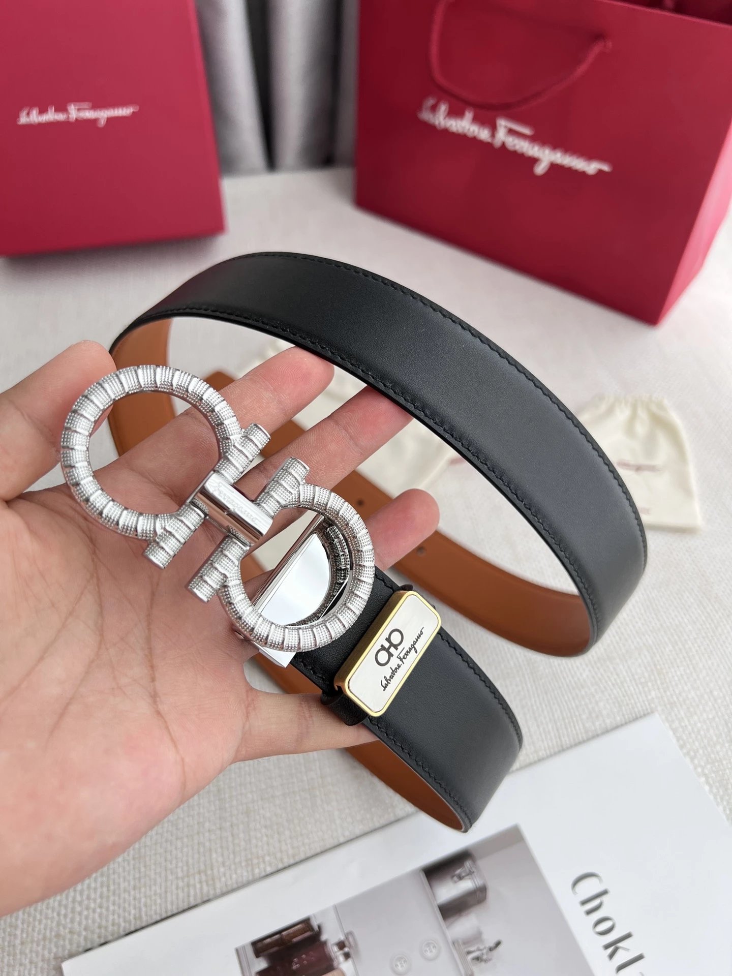 Salvatore Ferragamo Gancini Double G Buckle Tan Leather Belt - 4