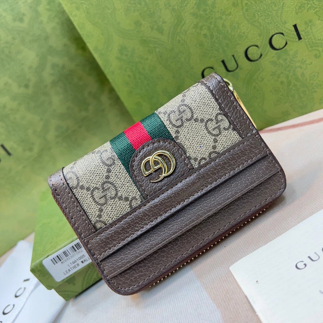 Gucci Marmont Mini Wallet Black Grained Leather Short Wallet - 2