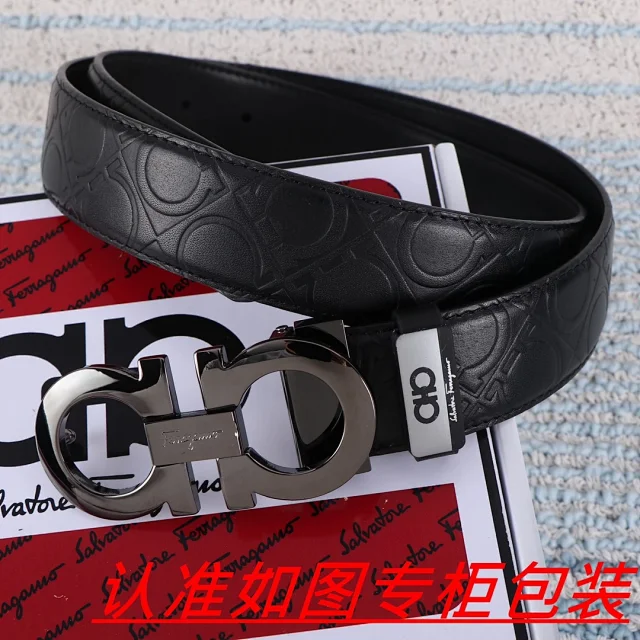 Ferragamo Belts Gancini buckle embossed leather belt product detail image 3