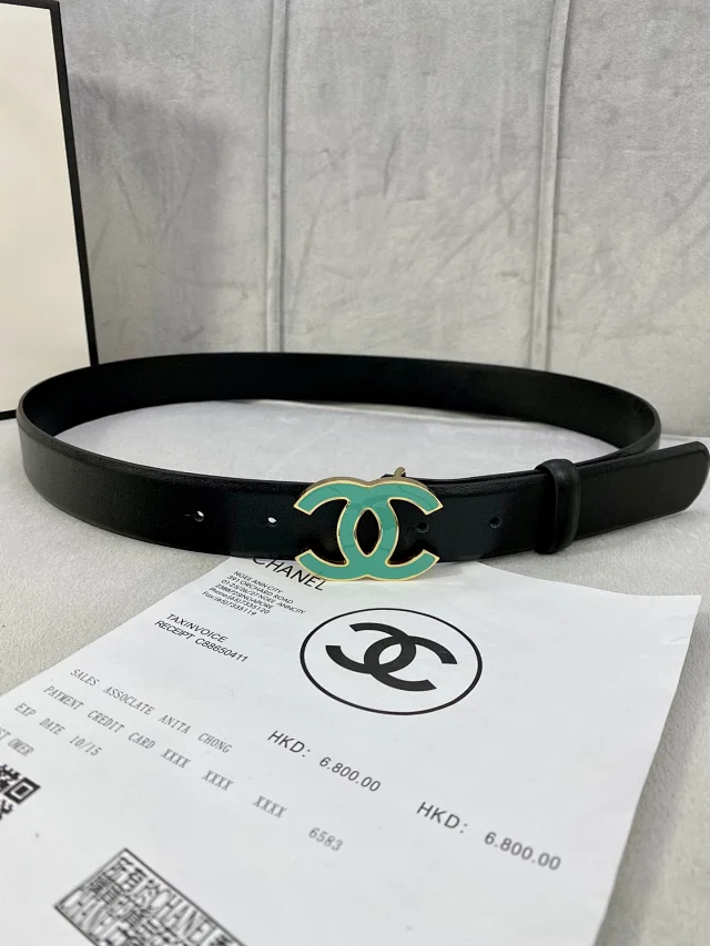 Chanel Belts Reversible belt with rhinestone circle buckle and interlocking CC detail product detail image 2