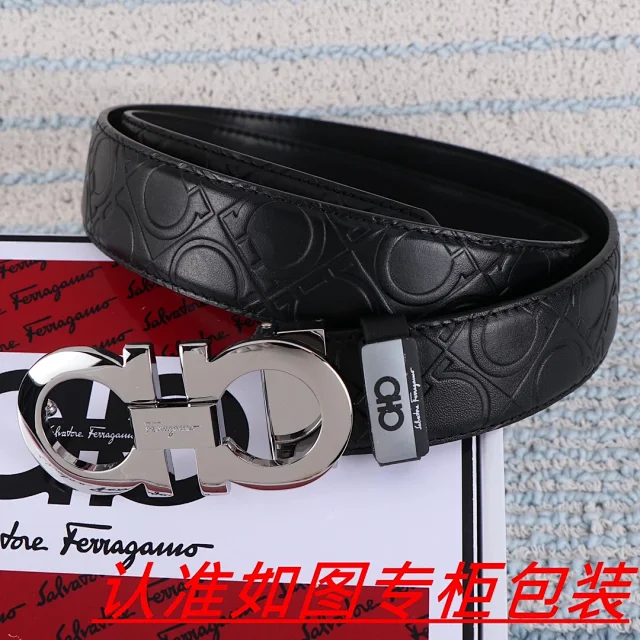 Ferragamo Belts Gancini buckle embossed leather belt product detail image 1