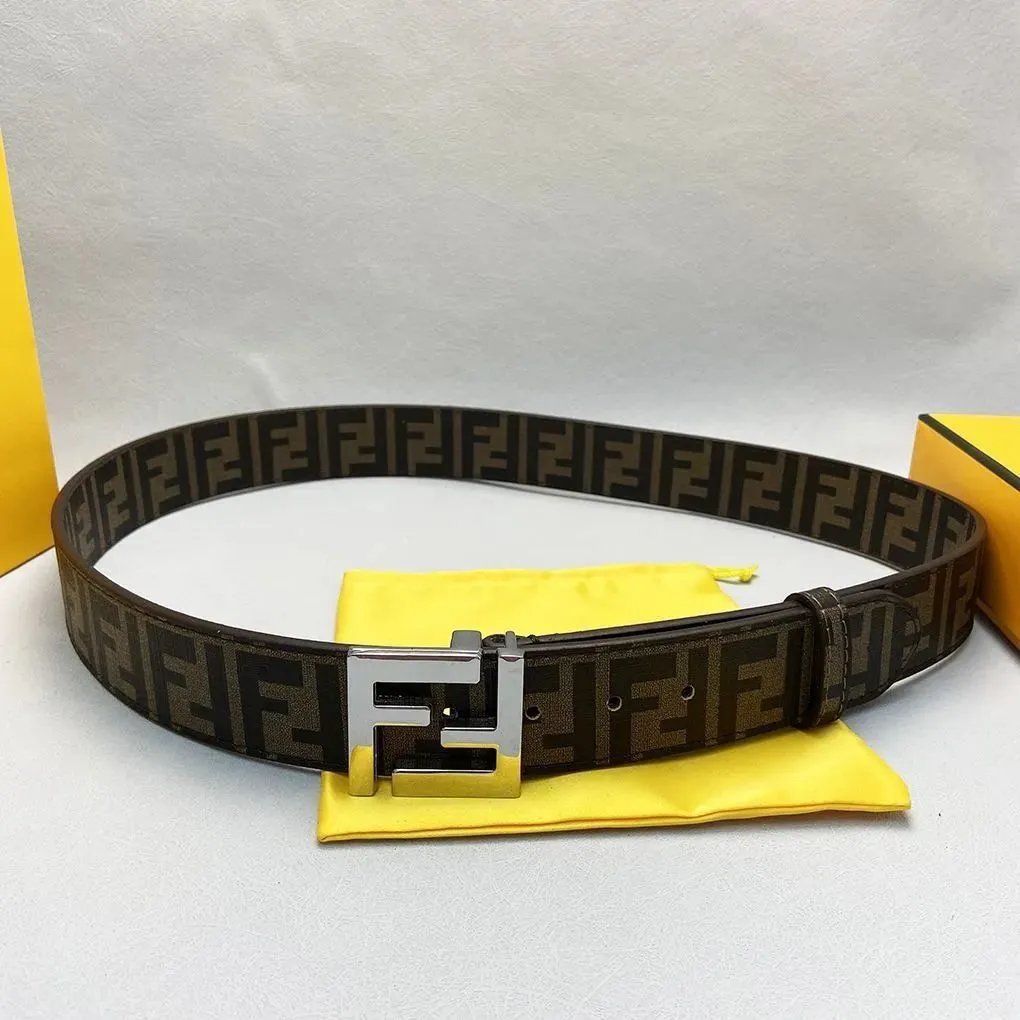 Fendi FF Logo Canvas Belt Brown Multicolor - 16