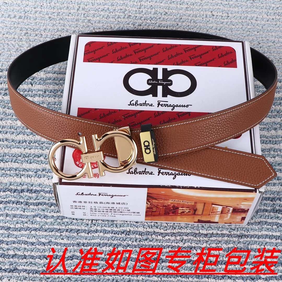 Salvatore Ferragamo Gancini Leaf-Embossed Gold Buckle Black Leather Belt - 8