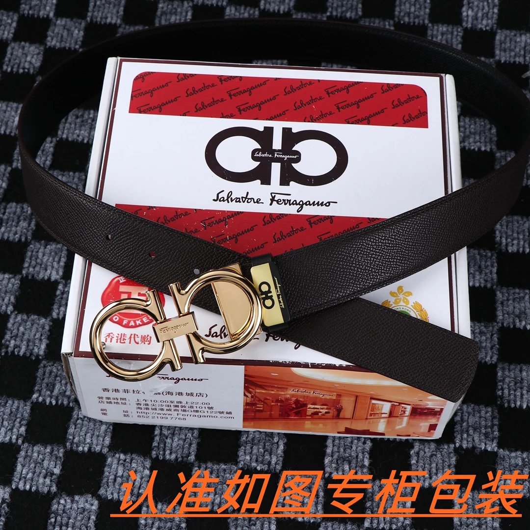 Salvatore Ferragamo Gancini Double Gancini Buckle Black Leather Belt - 5