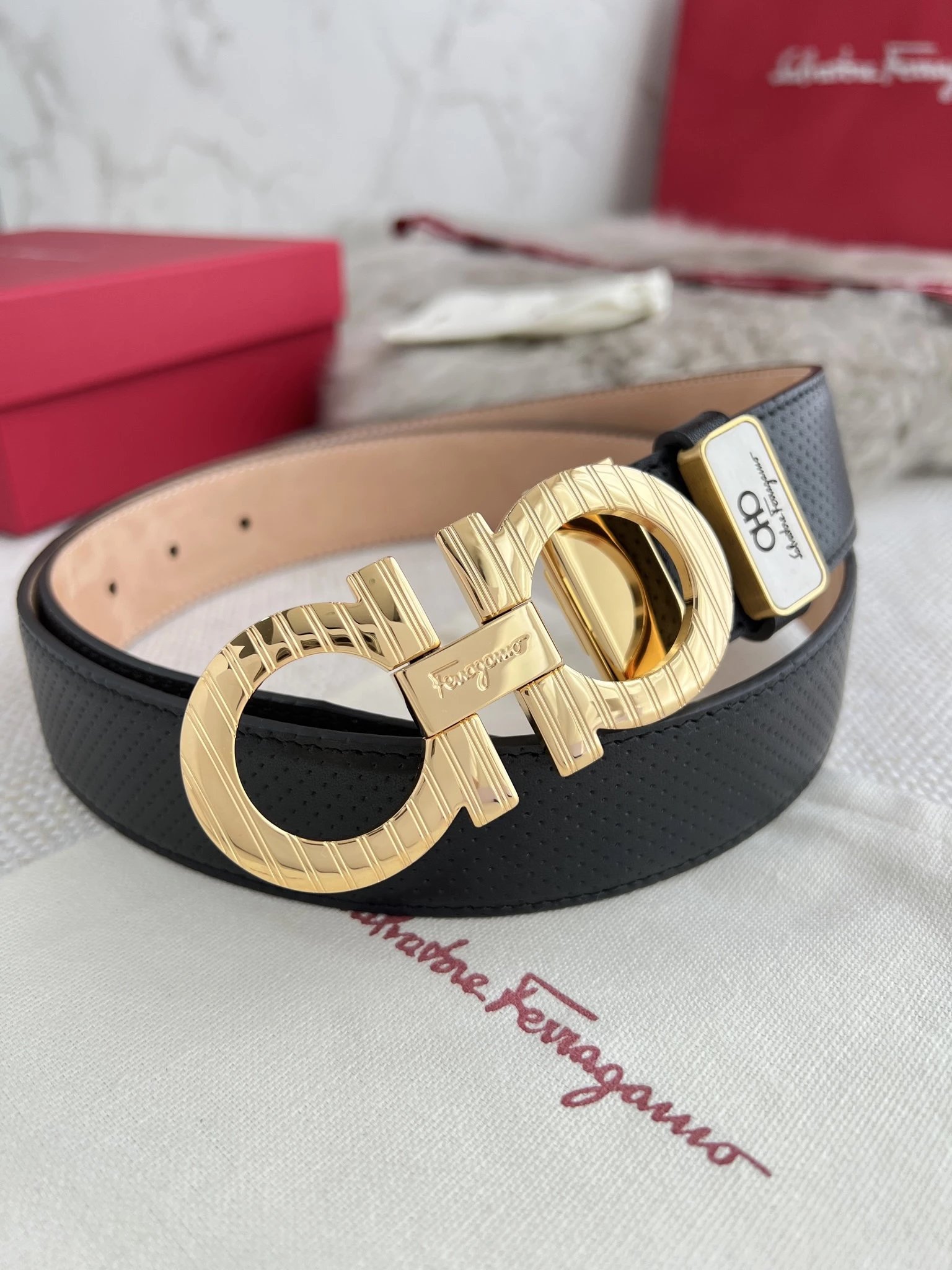 Salvatore Ferragamo Gancini Double G Buckle Tan Leather Belt - 9