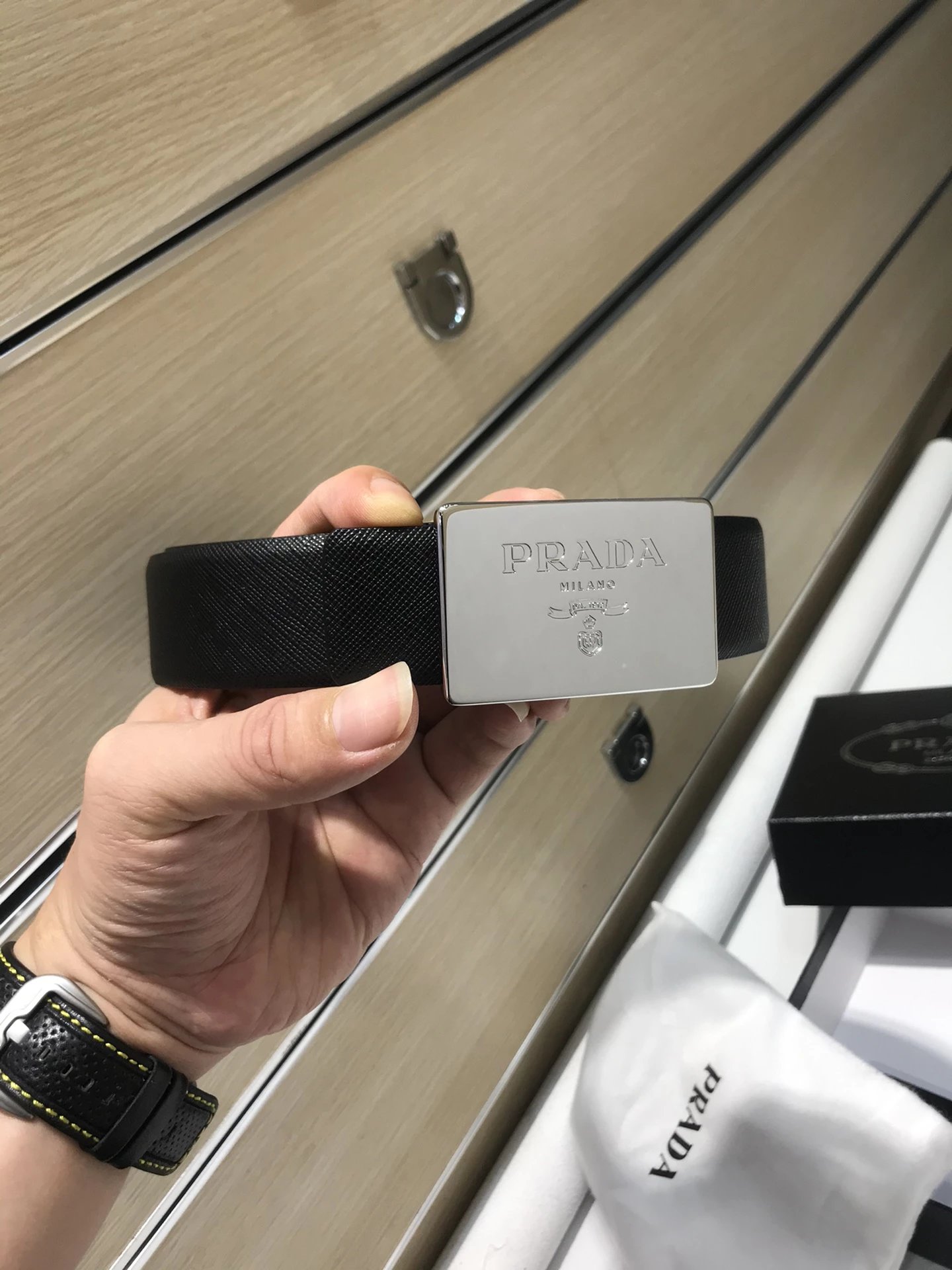 Prada Reversible Leather Belt Black / Gold - 6