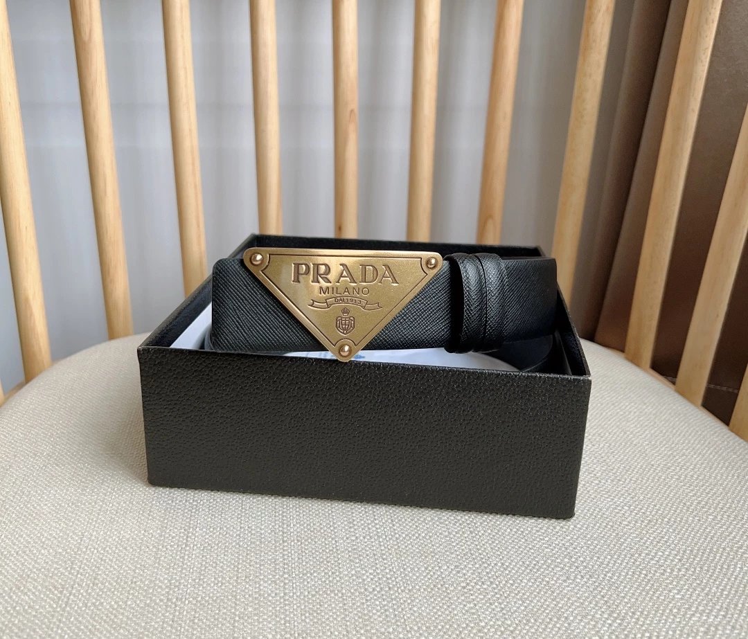 Prada Triangle Logo Saffiano Leather Belt Tan - 6