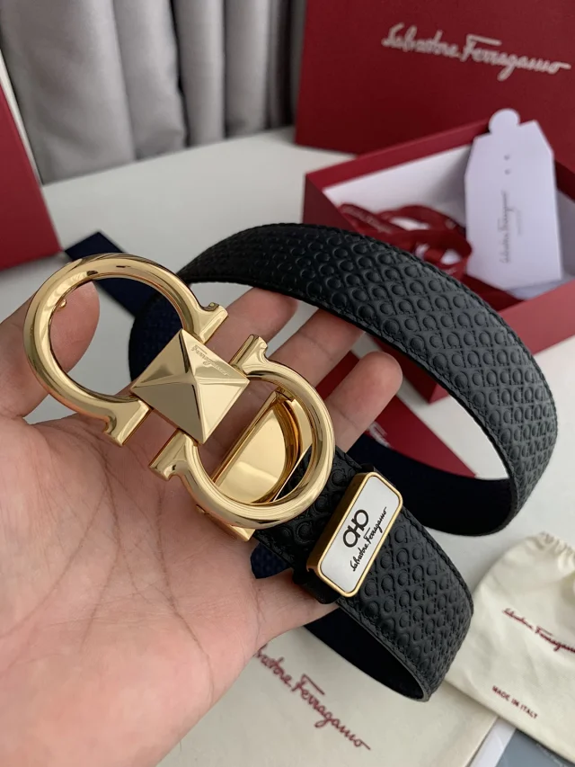 Salvatore Ferragamo Belts Black leather belt with double Gancini buckle product detail image 11