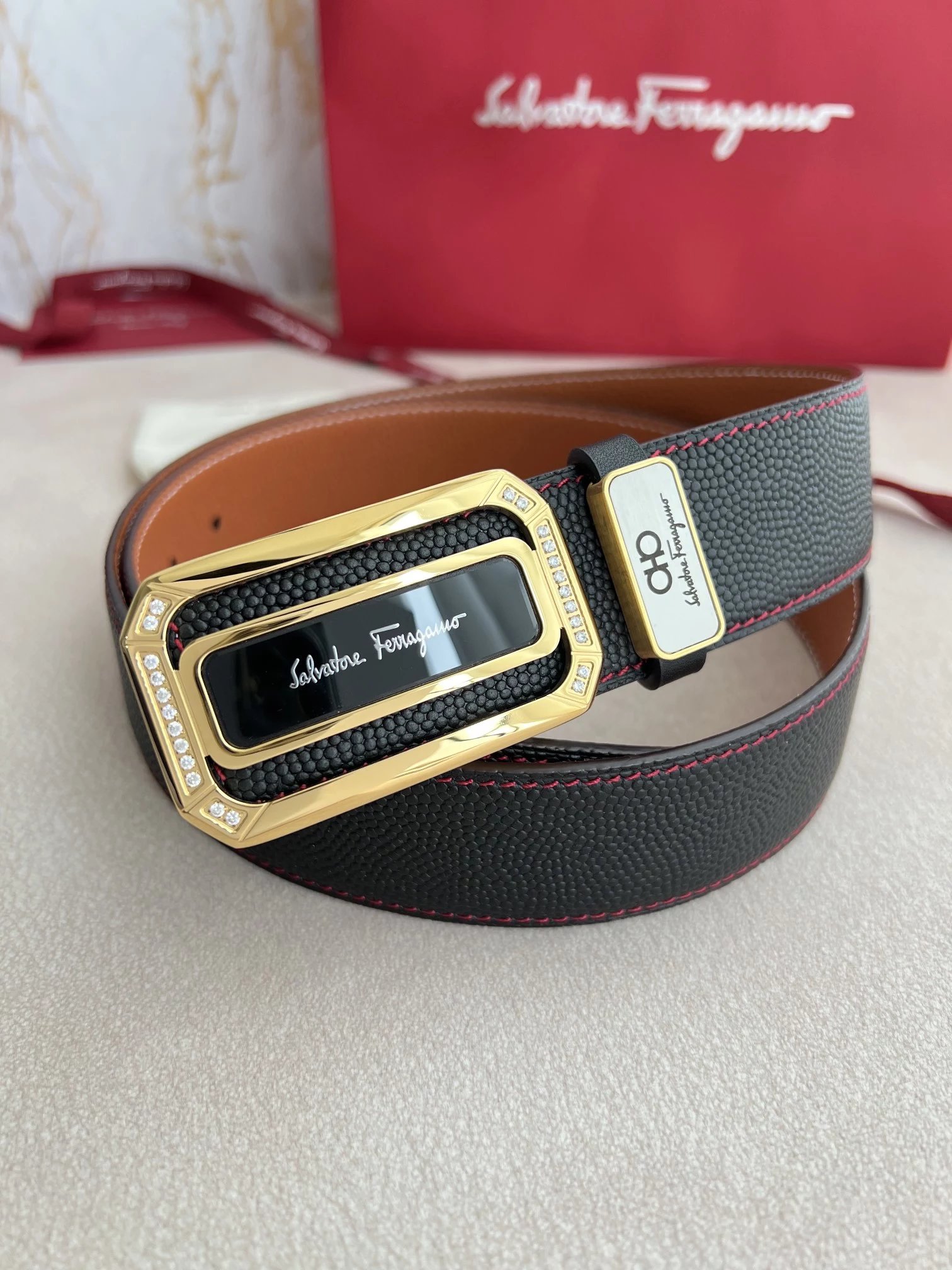 Salvatore Ferragamo Gancini Double G Buckle Tan Leather Belt - 2