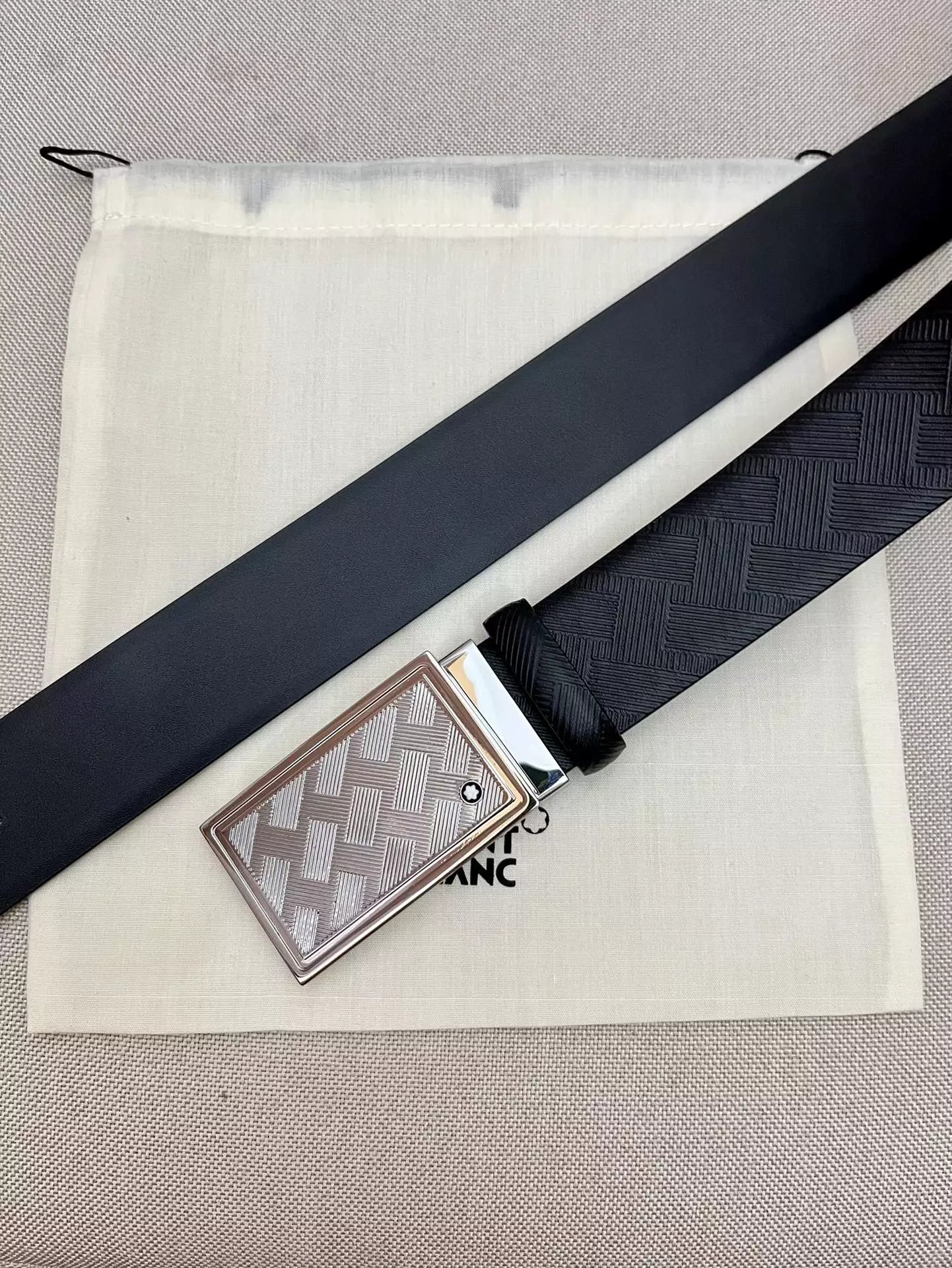 Design Montblanc M Pattern Leather Belt Black Gold Belts - 5