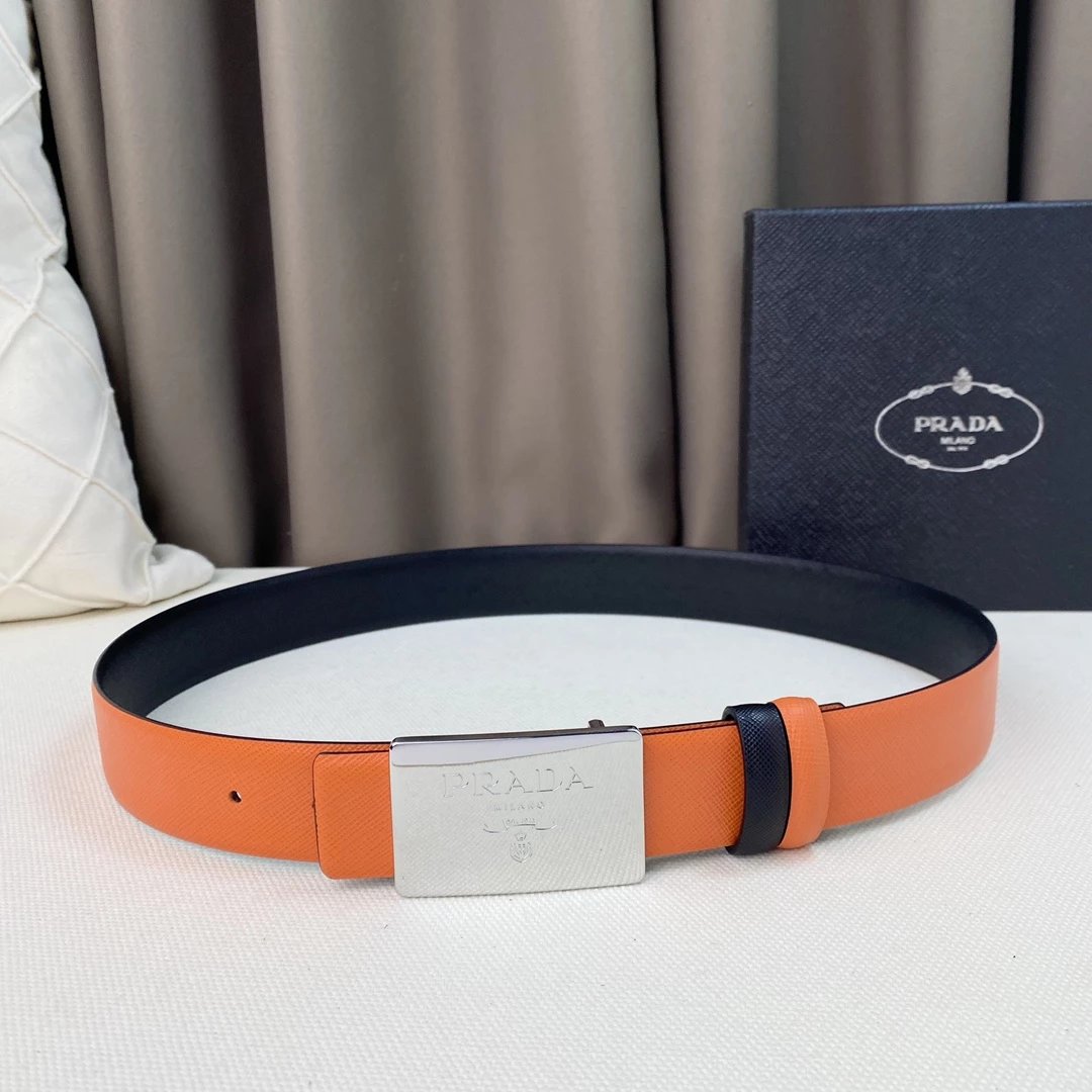 Prada Triangle Logo Saffiano Leather Belt Tan - 7