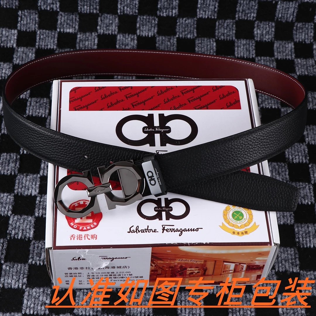 Salvatore Ferragamo Gancini Double Gancini Buckle Black Leather Belt - 3